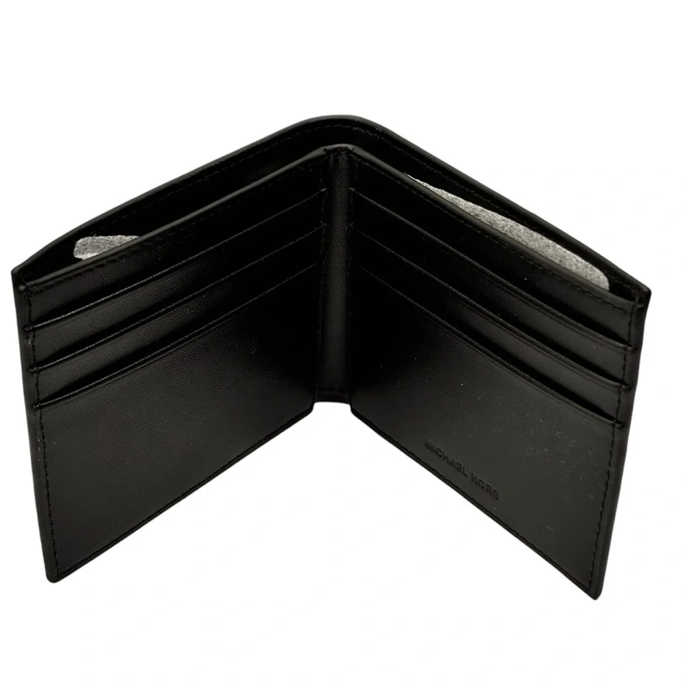 New Michael Kors Slim Logo Billfold Wallet Black High Quality Pebbled Leather